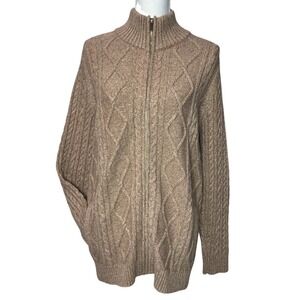 Lands End Women's 1X Plus Size Cable Knit Full Zip Mock Neck Cardigan Sweater